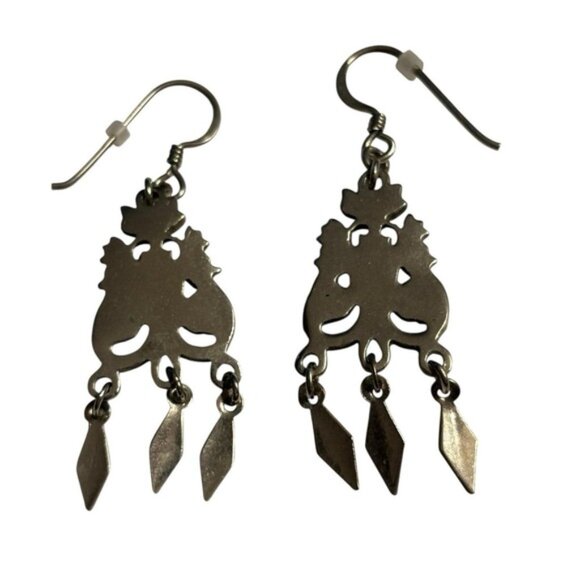 Abalone Shell Earrings Pot Metal Silver Tone Southwestern VTG Dangle Drop Ornate - Picture 4 of 10